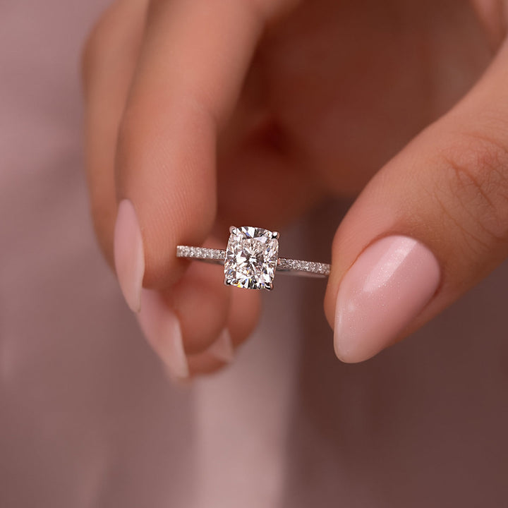 2.0CT Cushion Lab Grown E/VVS1 Diamond Unique Pave Engagement Ring for Her