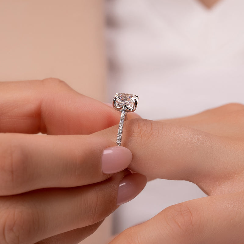 2.0CT Cushion Lab Grown E/VVS1 Diamond Unique Pave Engagement Ring for Her