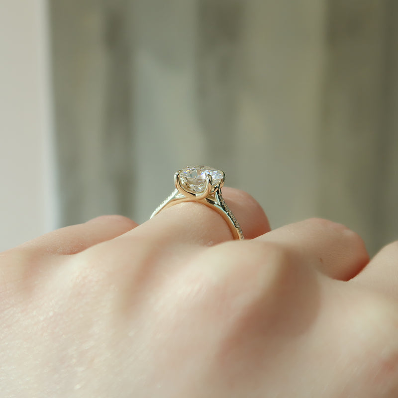 1.50CT Round Lab Grown E/VVS1 Diamond Tulip Pave Engagement Ring