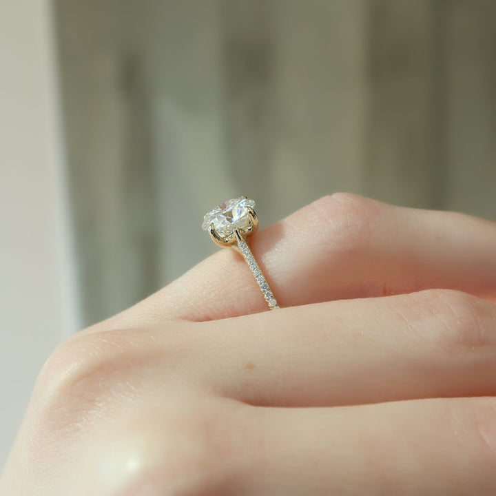 1.50CT Round Lab Grown E/VVS1 Diamond Tulip Pave Engagement Ring