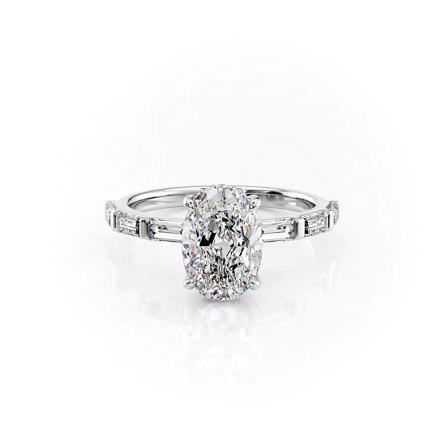 3.0CT Oval Lab Grown F/VS1 Diamond Bar Set Pave Engagement Ring
