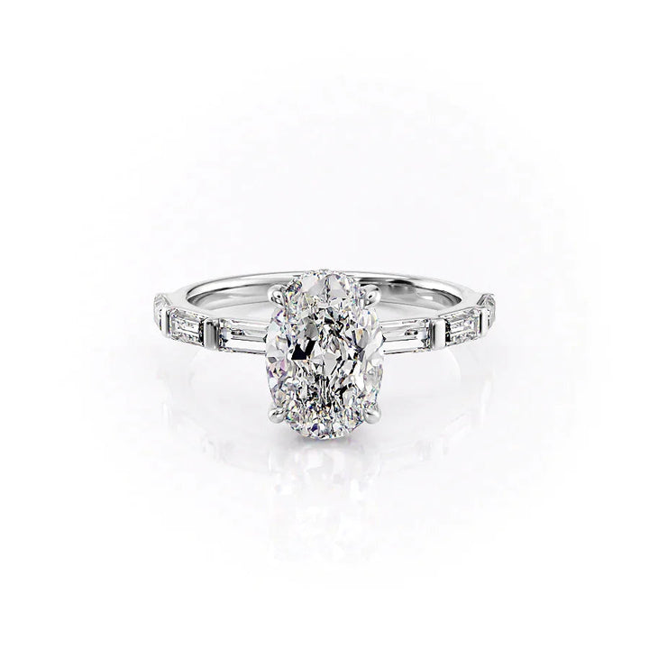3.0CT Oval Lab Grown F/VS1 Diamond Bar Set Pave Engagement Ring