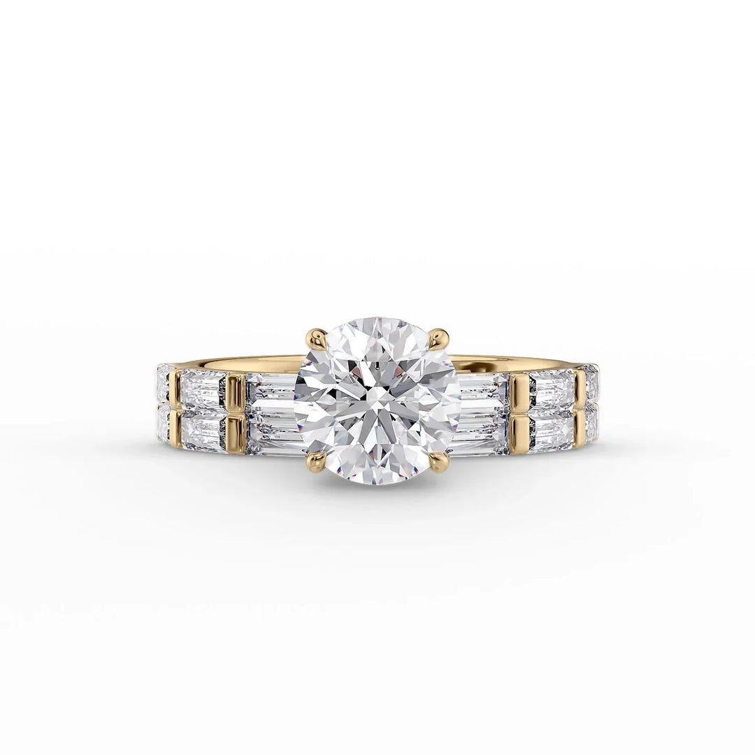 3.50CT Round Lab Grown F/VS1 Diamond Bar Set Pave Engagement Ring