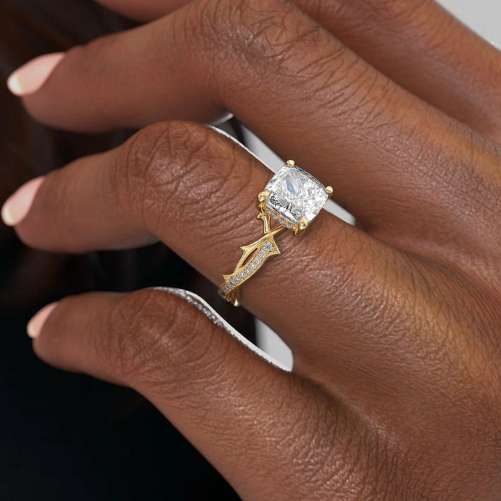1.50CT Cushion Lab Grown F/VVS2 Diamond Twig Engagement Ring