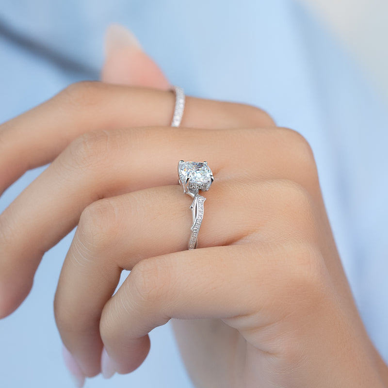 1.50CT Cushion Lab Grown F/VVS2 Diamond Twig Engagement Ring