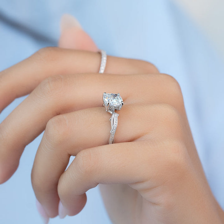 1.50CT Cushion Lab Grown F/VVS2 Diamond Twig Engagement Ring