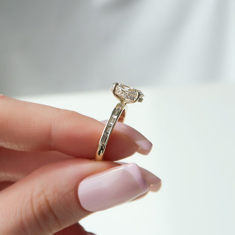 2.0CT Oval Lab Grown F/VS2 Diamond Channel Set Pave Engagement Ring