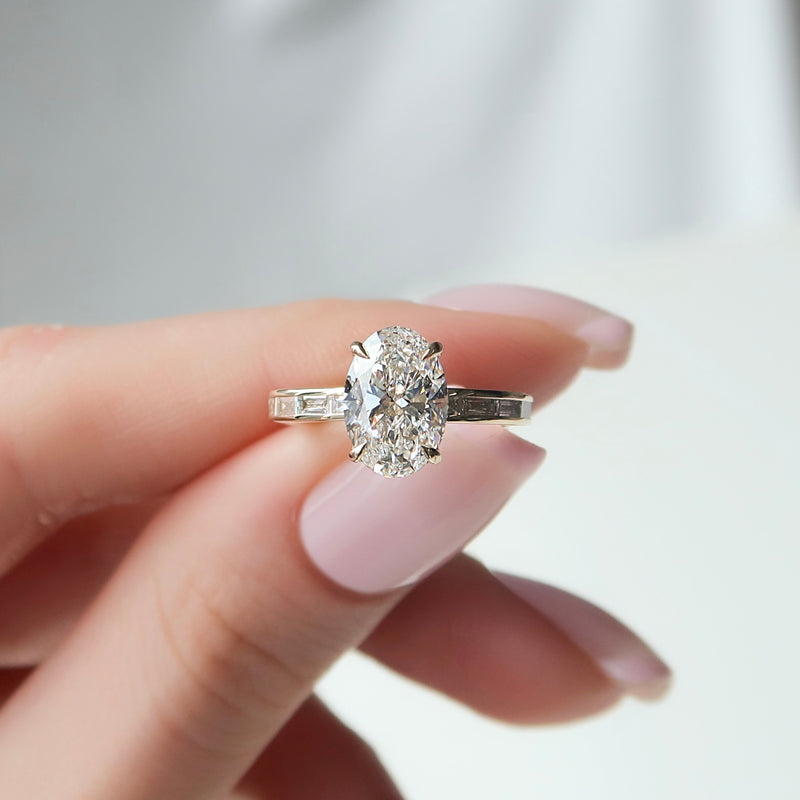 2.0CT Oval Lab Grown F/VS2 Diamond Channel Set Pave Engagement Ring