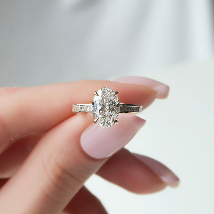 2.0CT Oval Lab Grown F/VS2 Diamond Channel Set Pave Engagement Ring