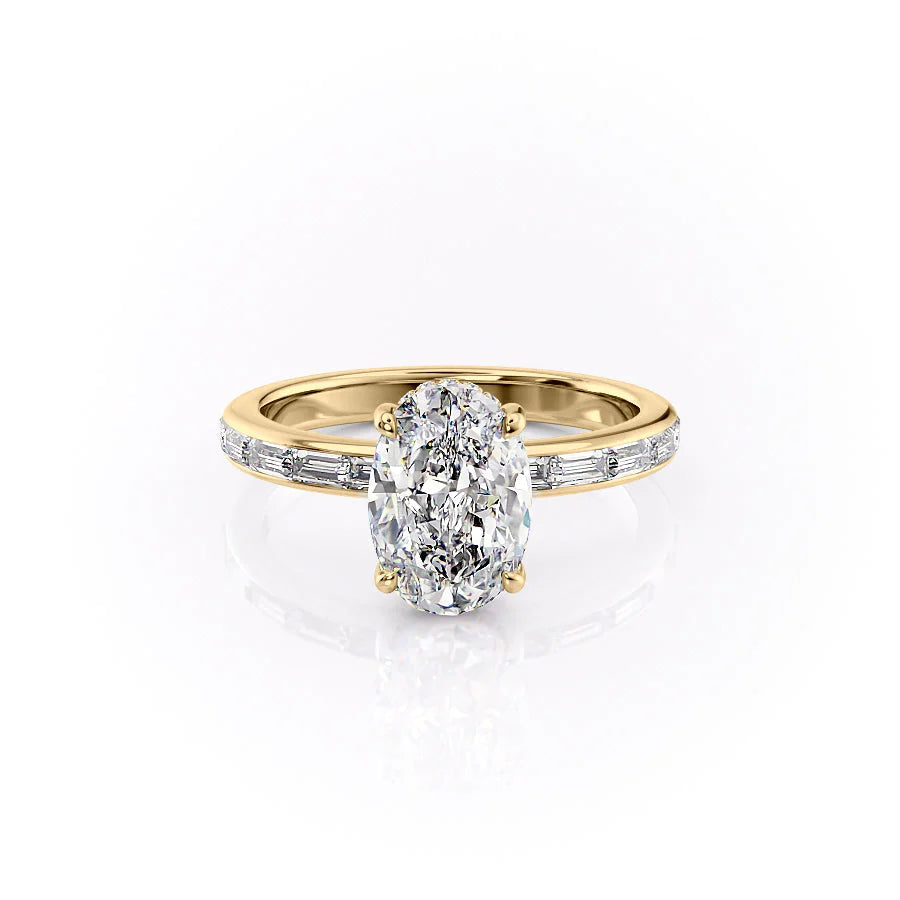 2.0CT Oval Lab Grown F/VS2 Diamond Channel Set Pave Engagement Ring