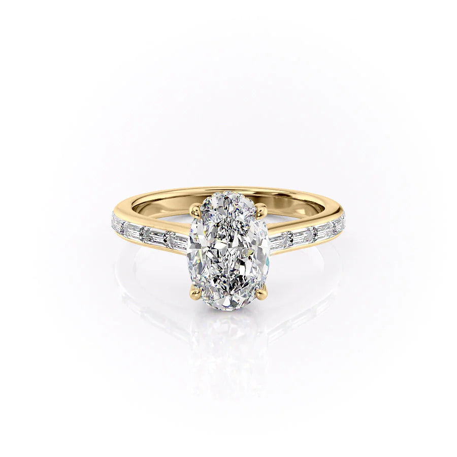 2.50CT Oval Lab Grown E/VVS1 Diamond Channel Set Pave Engagement Ring