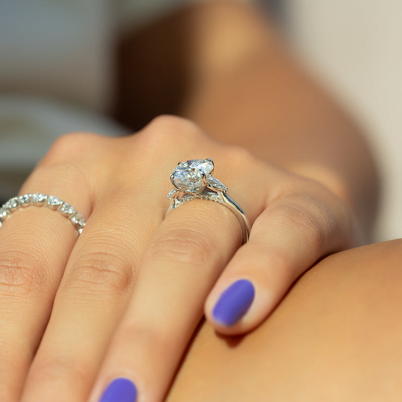 3.0CT Round Lab Grown F/VVS2 Diamond Three Stone Bridge Engagement Ring