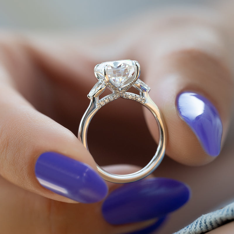 3.0CT Round Lab Grown F/VVS2 Diamond Three Stone Bridge Engagement Ring