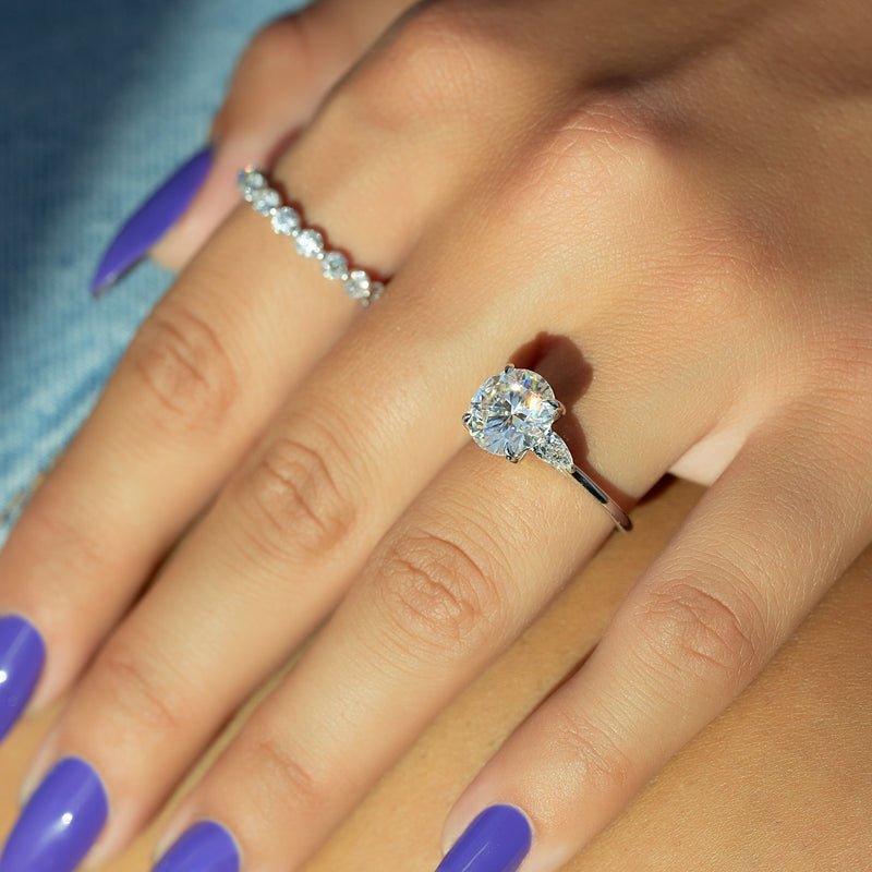 3.0CT Round Lab Grown F/VVS2 Diamond Three Stone Bridge Engagement Ring