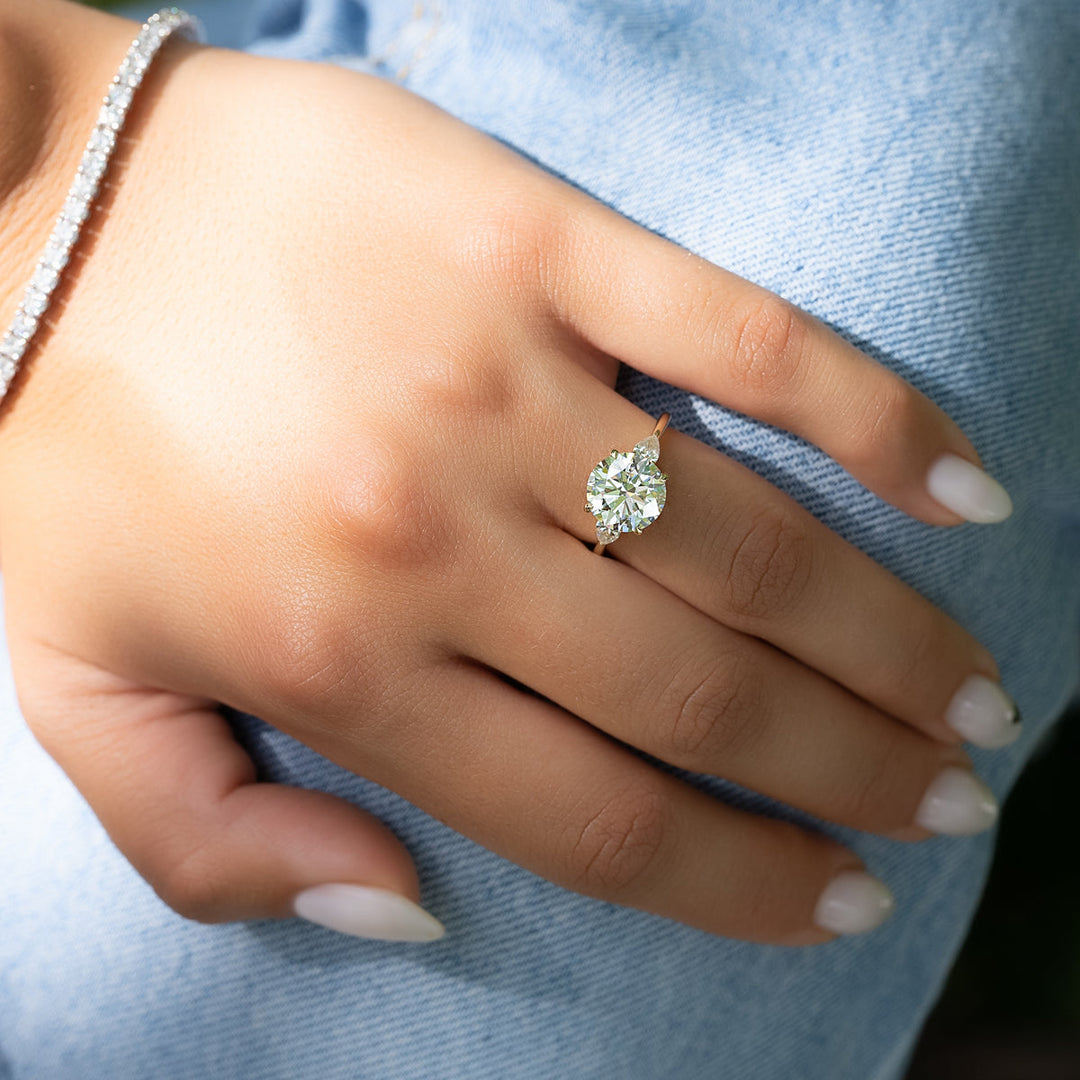 3.0CT Round Lab Grown F/VVS2 Diamond Three Stone Bridge Engagement Ring