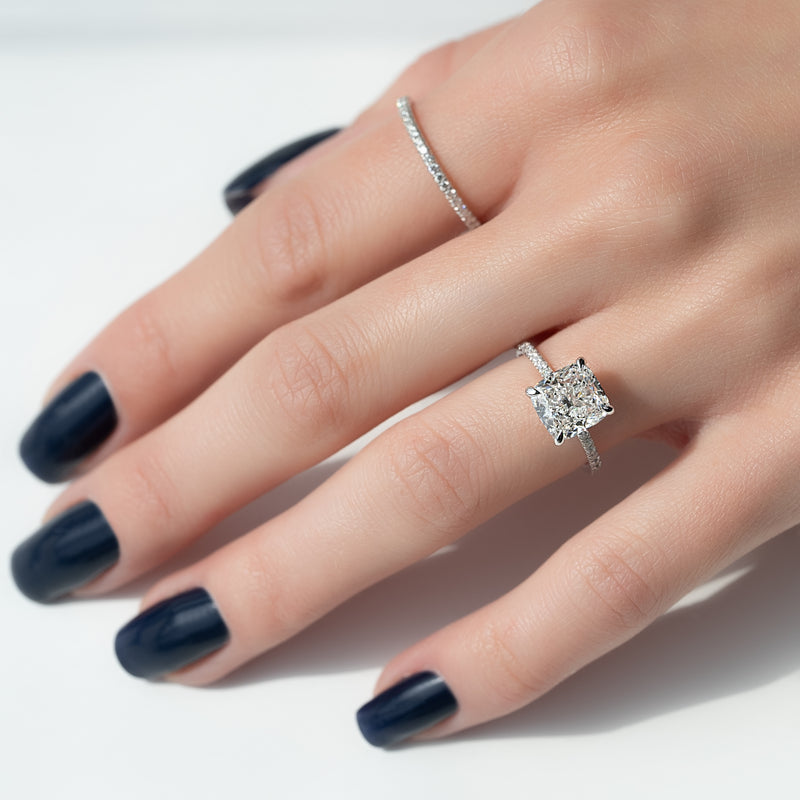 2.50CT Cushion Lab Grown F/VS1 Pave Diamond Engagement Ring