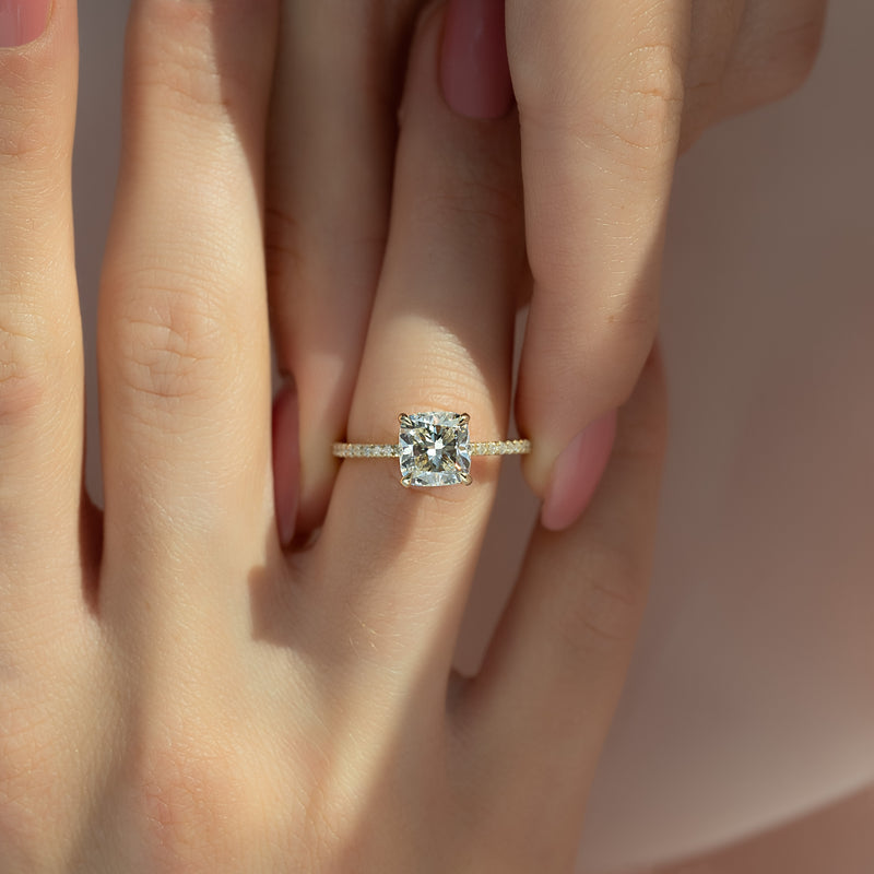 2.50CT Cushion Lab Grown F/VS1 Pave Diamond Engagement Ring