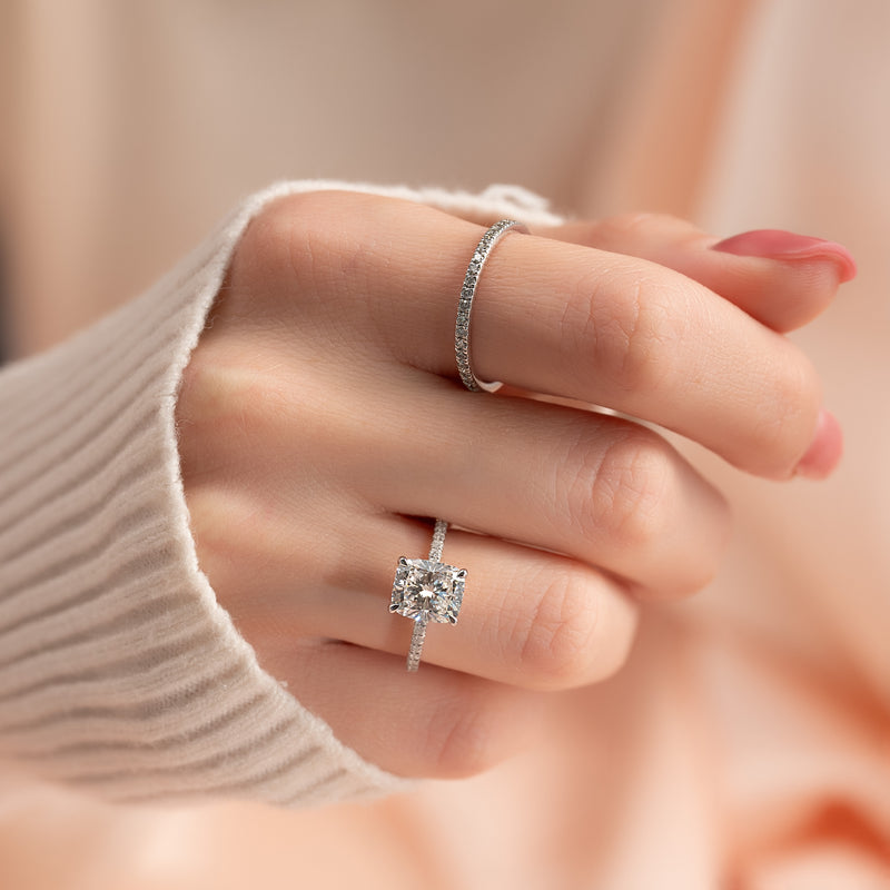 2.0CT Cushion Lab Grown E/VS2 Diamond Pave Engagement Ring for Women