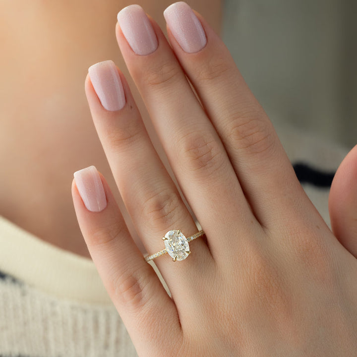 2.50CT Oval Lab Grown F/VS2 Diamond Pave Engagement Ring