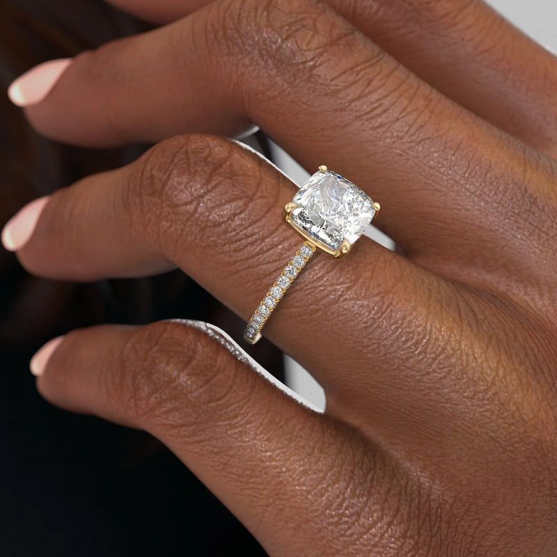 2.50CT Cushion Lab Grown F/VVS2 Pave Diamond Engagement Ring