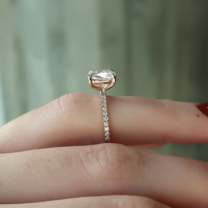 3.0CT Cushion Lab Grown E/VVS2 Diamond Pave Engagement Ring
