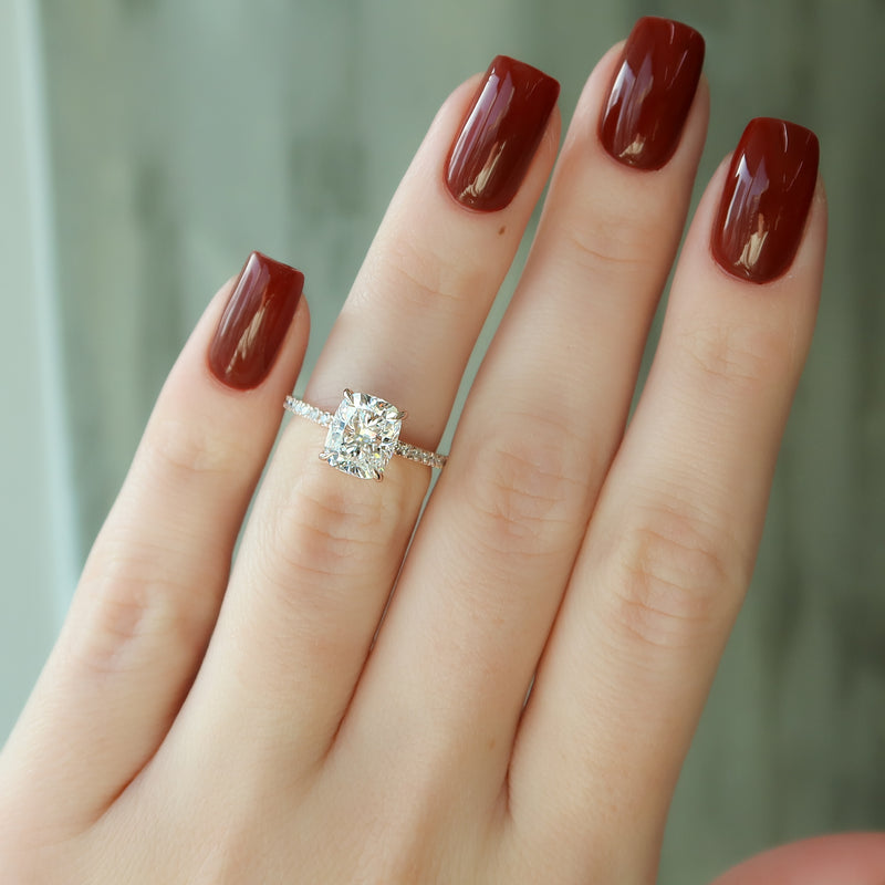 3.0CT Cushion Lab Grown E/VVS2 Diamond Pave Engagement Ring