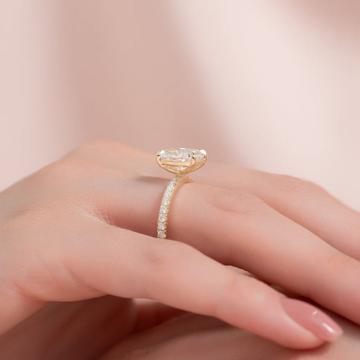 3.0CT Cushion Lab Grown E/VVS2 Diamond Pave Engagement Ring