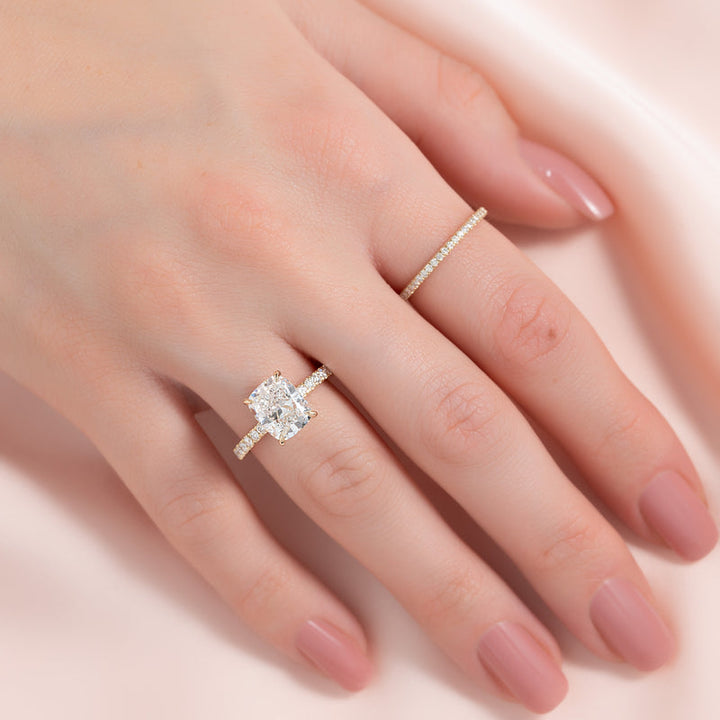 3.0CT Cushion Lab Grown E/VVS2 Diamond Pave Engagement Ring