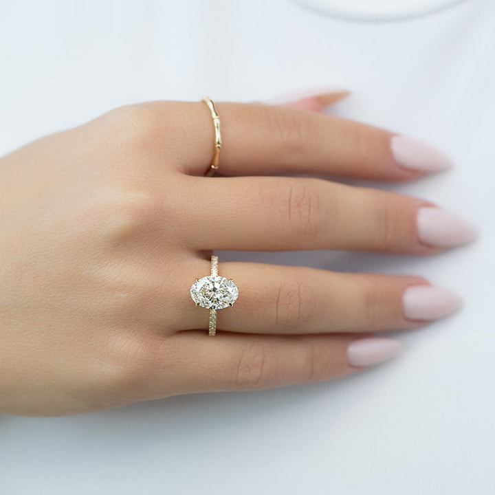 2.0CT Oval Lab Grown F/VS2 Diamond Pave Solitaire Engagement Ring