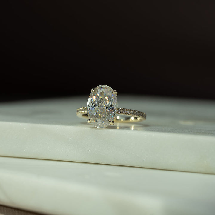 2.0CT Oval Lab Grown F/VS2 Diamond Pave Solitaire Engagement Ring