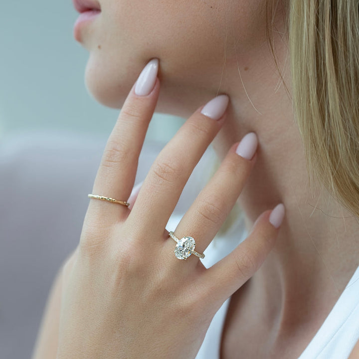 2.0CT Oval Lab Grown F/VS2 Diamond Pave Solitaire Engagement Ring