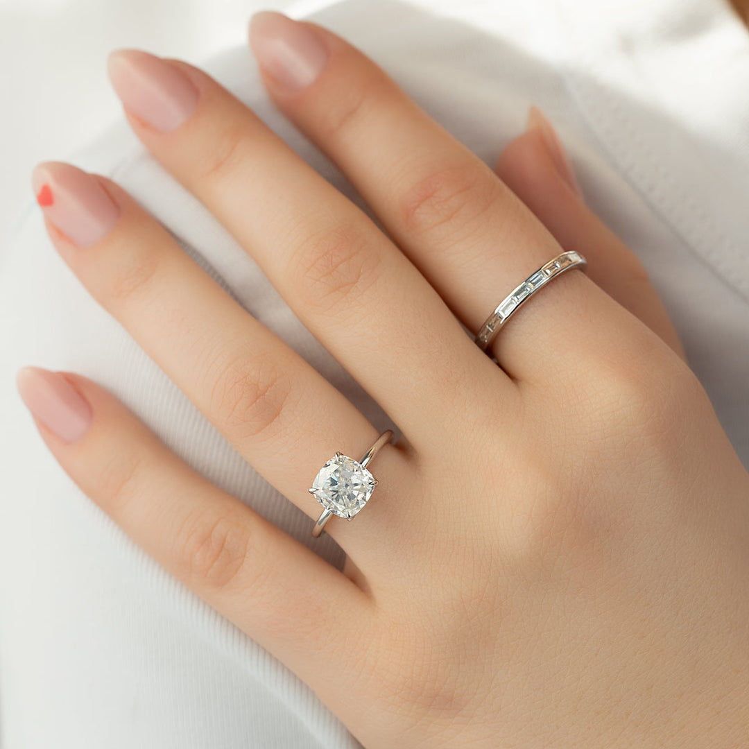 1.50CT Cushion Lab Grown E/VVS2 Diamond Tulip Set Engagement Ring
