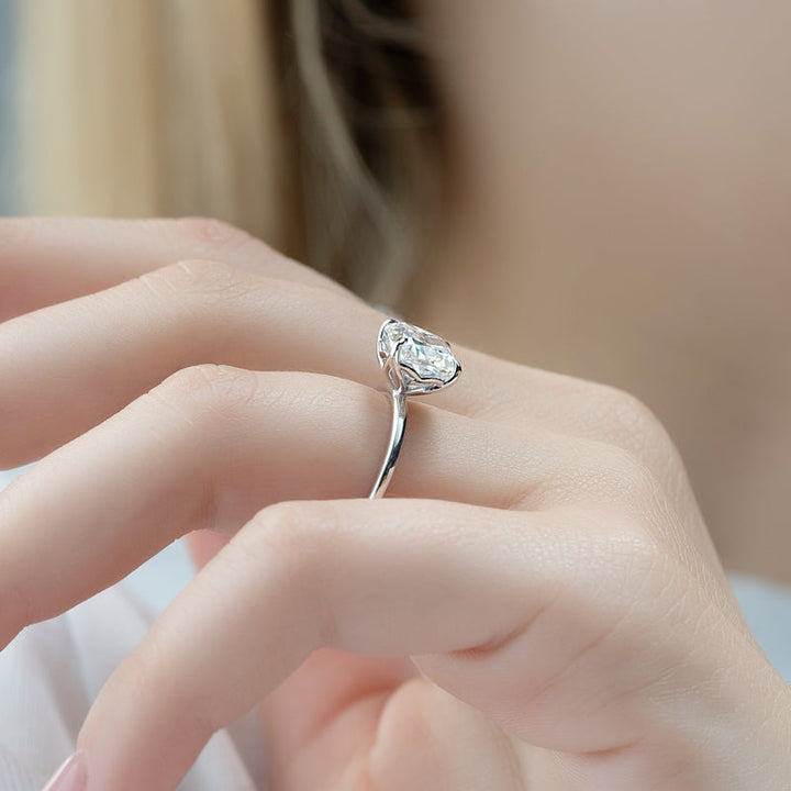1.50CT Cushion Lab Grown E/VVS2 Diamond Tulip Set Engagement Ring