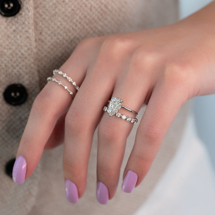 3.50CT Pear Lab Grown E/VVS1 Tulip Set Solitaire Diamond Engagement Ring