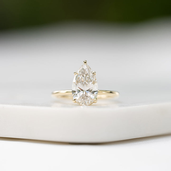 3.50CT Pear Lab Grown E/VVS1 Tulip Set Solitaire Diamond Engagement Ring