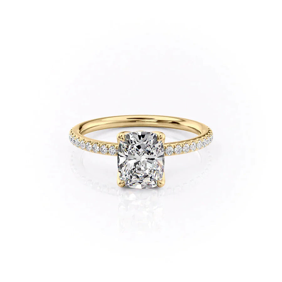 2.50CT Cushion Lab Grown E/VS1 Diamond Tulip Set Pave Engagement Ring