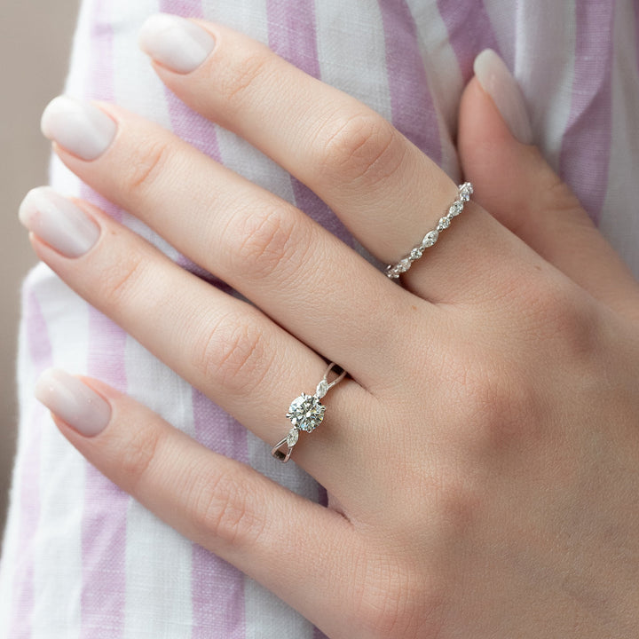 2.0CT Round Lab Grown E/VS2 Diamond Unique Shank Pave Engagement Ring