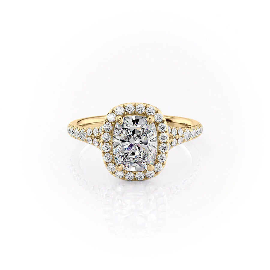 2.0CT Cushion Lab Grown F/VVS2 Diamond Halo Pave Engagement Ring