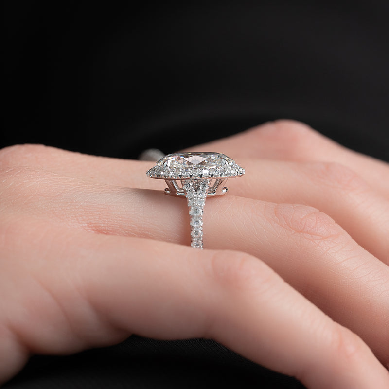 2.0CT Oval Lab Grown F/VVS1 Diamond Halo & Split Shank Pave Engagement Ring