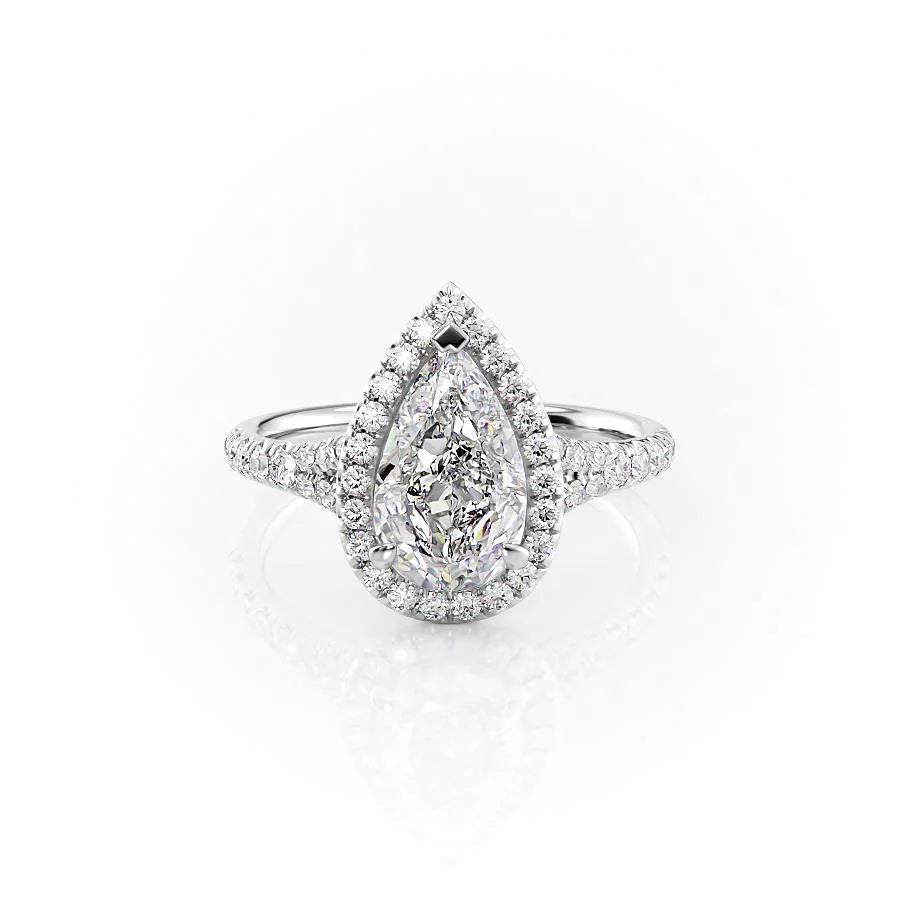 3.0CT Pear Lab Grown E/VS1 Diamond Halo & Split Shank Engagement Ring