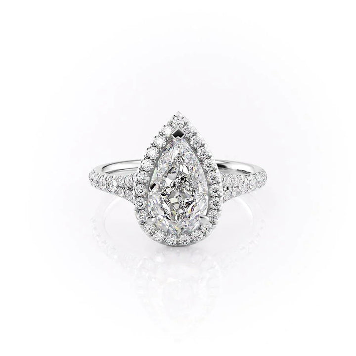 3.0CT Pear Lab Grown E/VS1 Diamond Halo & Split Shank Engagement Ring