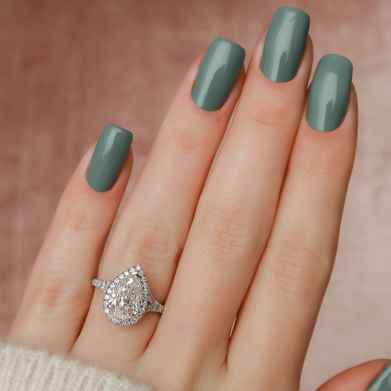 3.0CT Pear Lab Grown E/VS1 Diamond Halo & Split Shank Engagement Ring