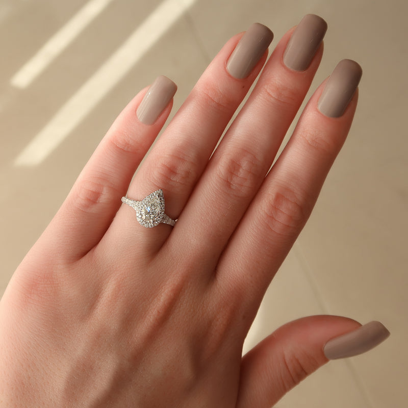 3.0CT Pear Lab Grown E/VS1 Diamond Halo & Split Shank Engagement Ring