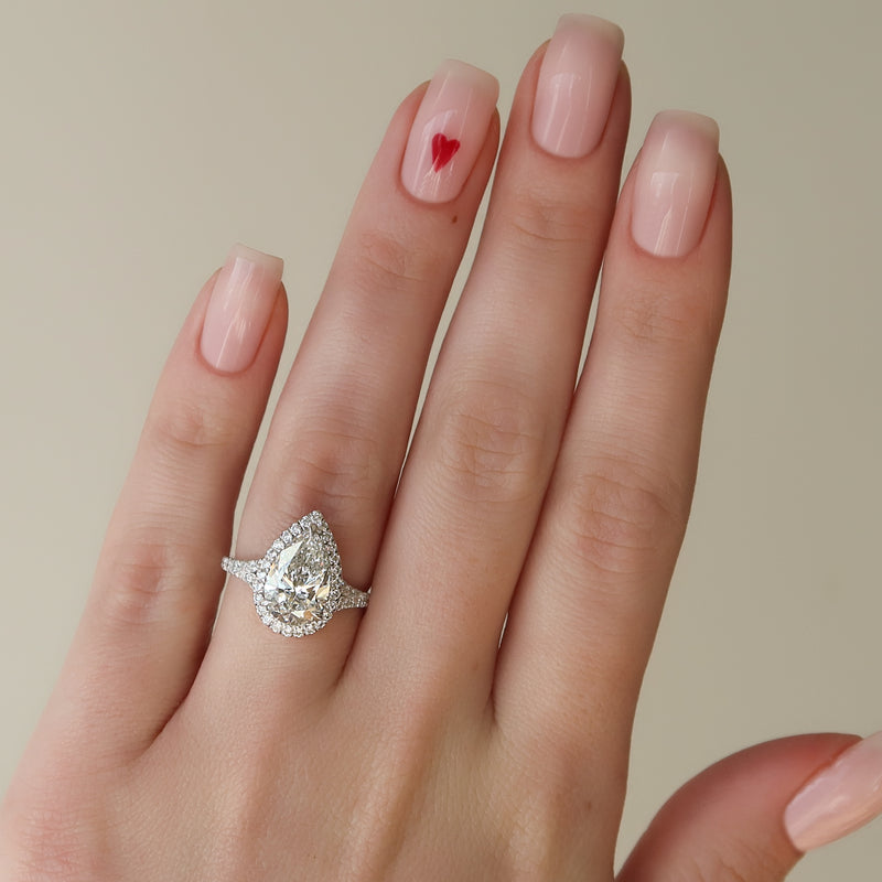 3.0CT Pear Lab Grown E/VS1 Diamond Halo & Split Shank Engagement Ring