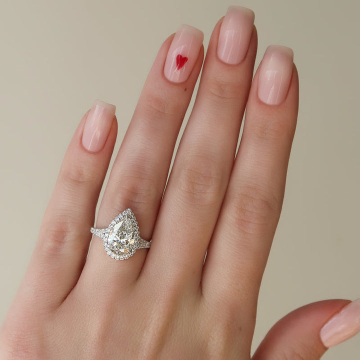 3.0CT Pear Lab Grown E/VS1 Diamond Halo & Split Shank Engagement Ring