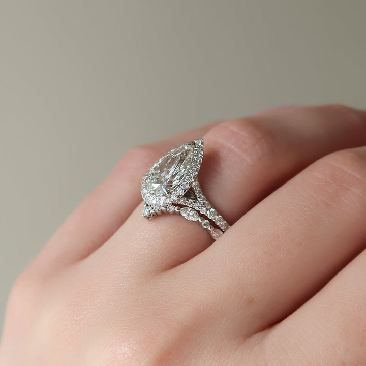 3.0CT Pear Lab Grown E/VS1 Diamond Halo & Split Shank Engagement Ring