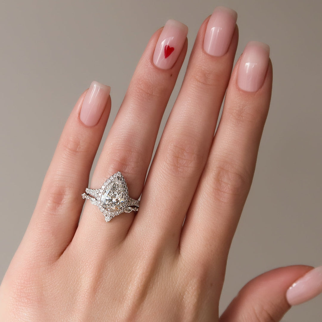 3.0CT Pear Lab Grown E/VS1 Diamond Halo & Split Shank Engagement Ring