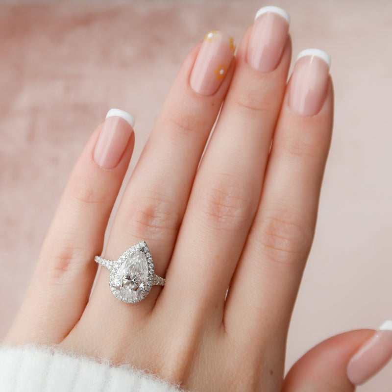 3.0CT Pear Lab Grown E/VS1 Diamond Halo & Split Shank Engagement Ring