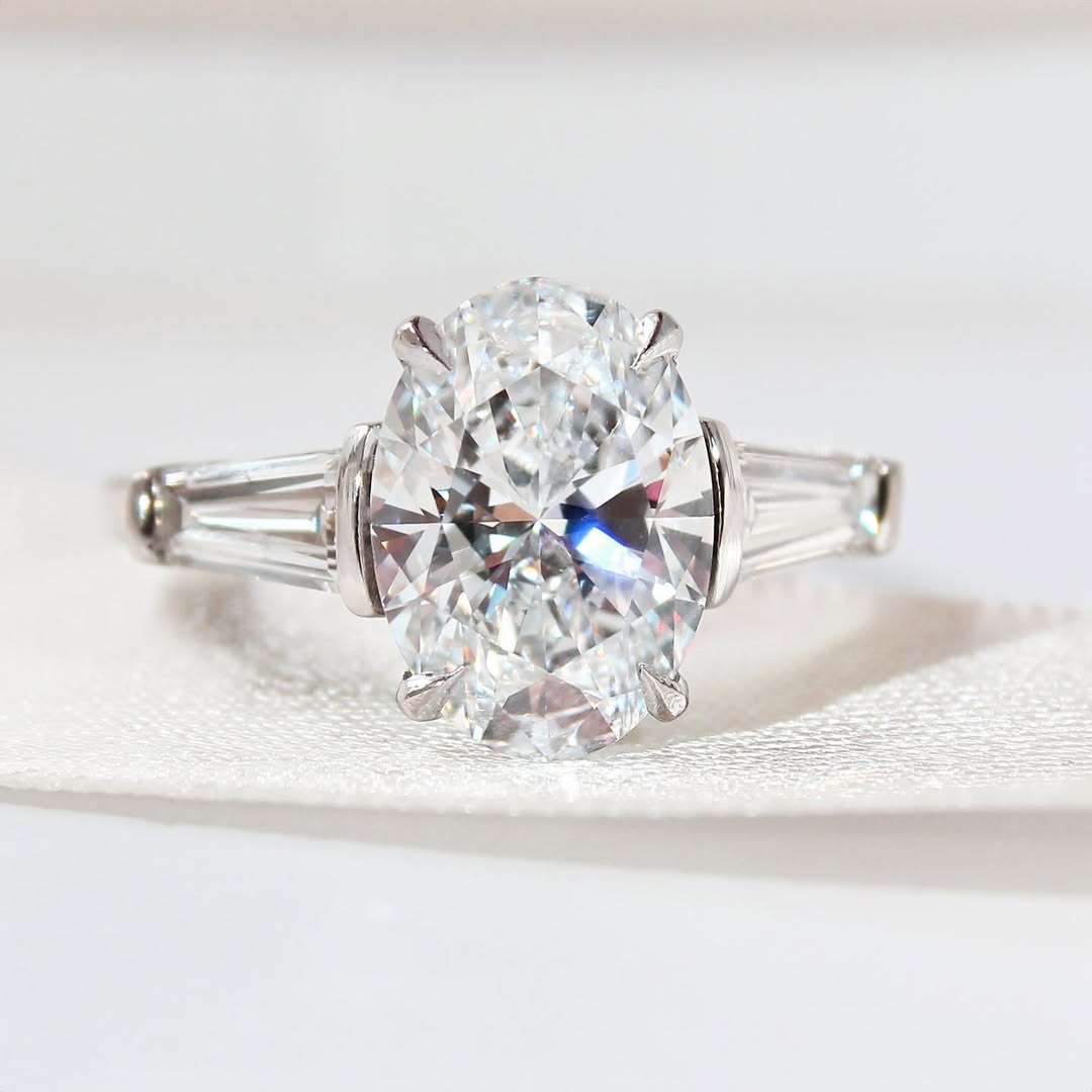 3.0CT Oval Lab Grown  Diamond Three Stone Style Engagement Ring