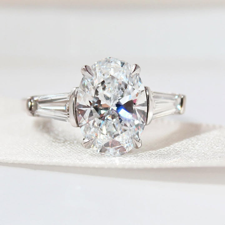 3.0CT Oval Lab Grown  Diamond Three Stone Style Engagement Ring